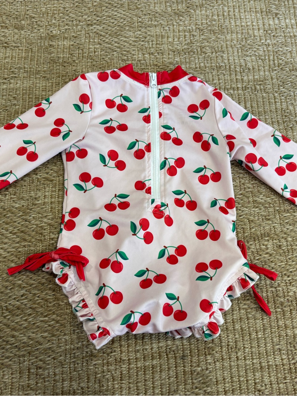 Girls' Cherry Print Long-Sleeve One-Piece Swim Suit - Pink/Red - Picture 2 of 3